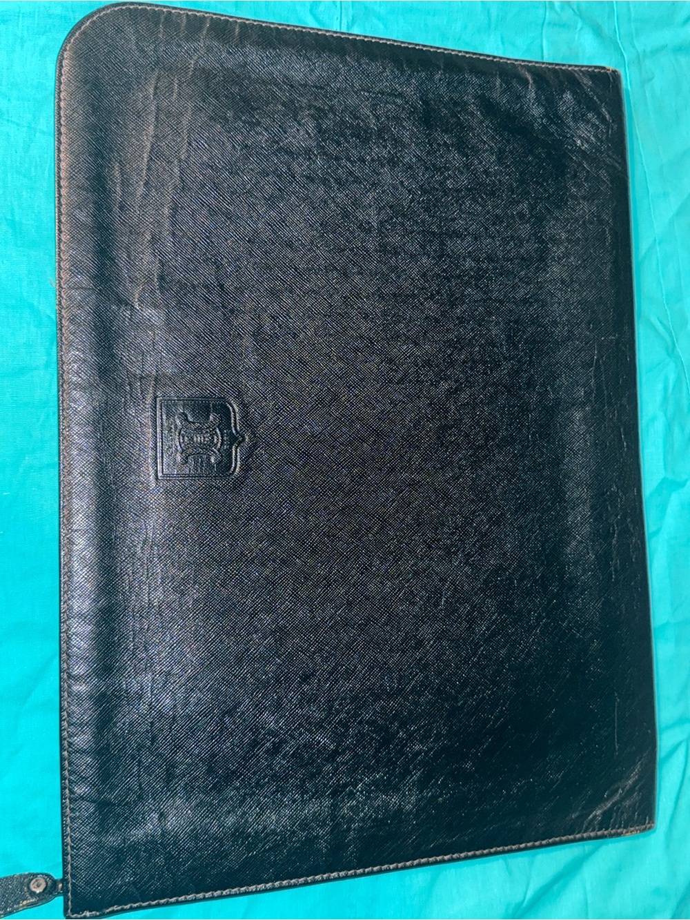 Celine Black Leather Laptop Folio with Embossed Crest